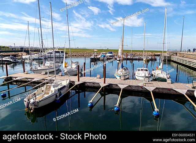 Malmo, Sweden - April 20, 2019: Small sailboat harbour in Vastra Hamnen district