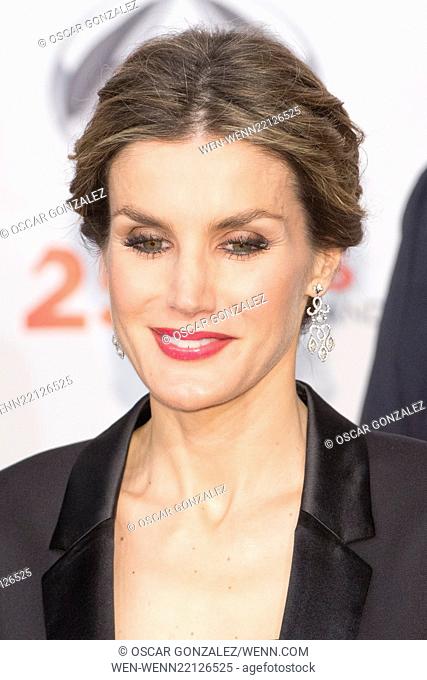 Queen Letizia and King Felipe arrive at the ceremony to celebrate the 25th anniversary of Antena 3 at Cibeles Palace in Madrid Featuring: Queen Letizia Where:...