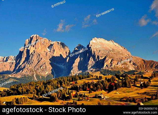 the alps in south tyrol / seis alm, sella, langkofel, plattkofel, marmolada