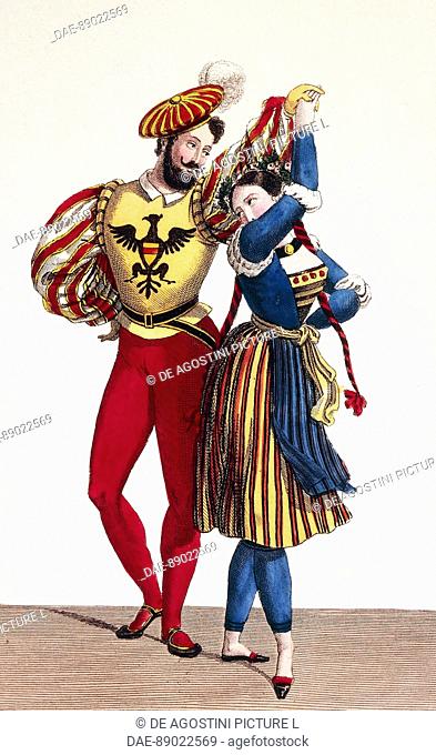 Costume sketch for the roles of Simon and Madame Elie in the ballet of the third act of the opera Guglielmo Tell (William Tell), 1828