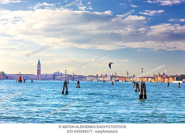 San Marco Square, Doge's palace and other sights of Venice, view from the lagoon and piers