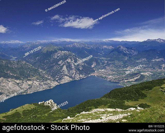 View of Lake of Garda, Riva del Garda, from Monte Baldo, Italy, Europe