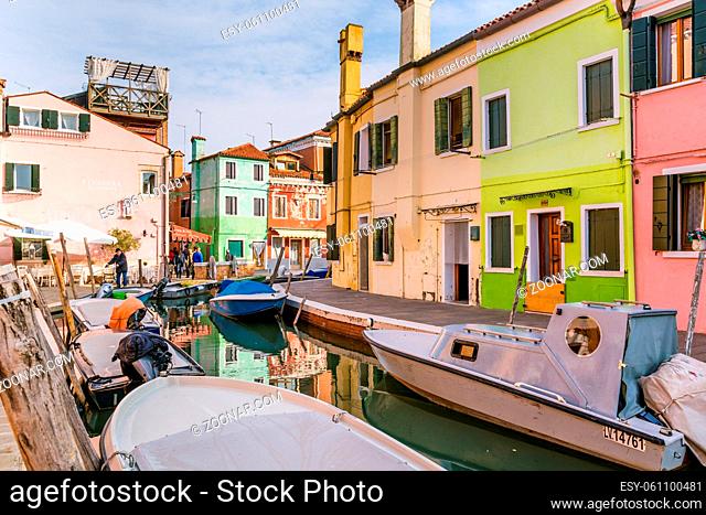Venice, Italy - October 29, 2016: Very beautiful multi-colored houses on the island Burano, Venice, Italy