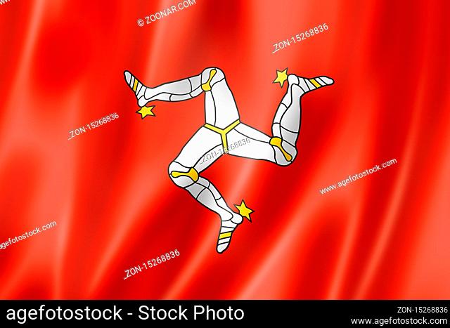 Isle of Man flag, United Kingdom waving banner collection. 3D illustration