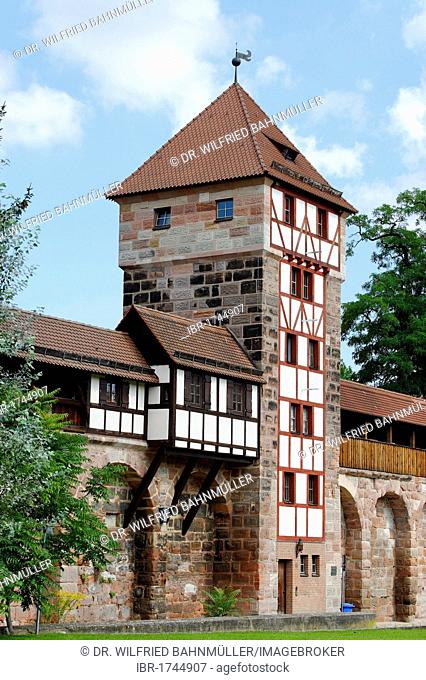 Guard tower at the Maxtormauer walls, Nuremberg, Middle Franconia, Bavaria, Germany, Europe
