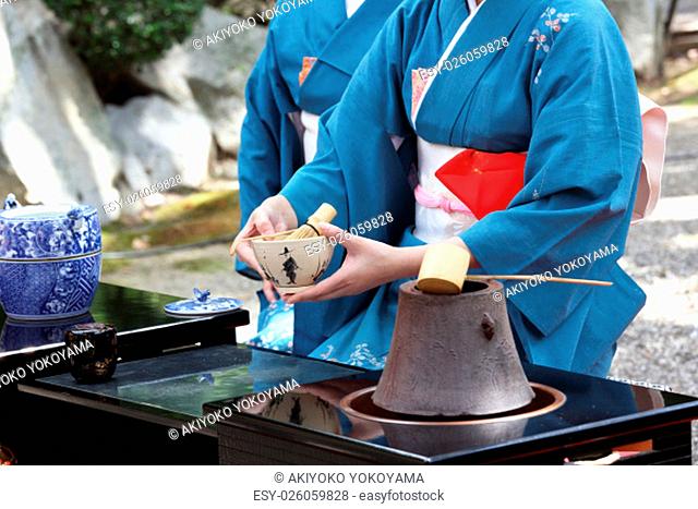 Japanese green tea ceremony in garden