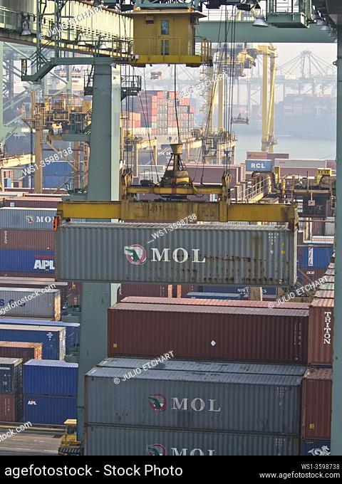Port of Singapore container cargo terminal, run by PSA, one of the busiest shipping terminals in the world