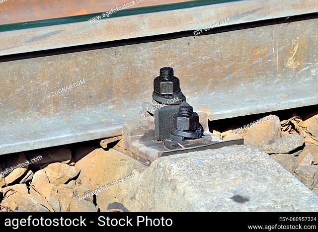 The rail and concrete sleepers close up