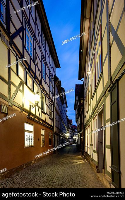 Old Town, half timbered, blue hour, Hann. Münden, Lower Saxony, Germany, Europe