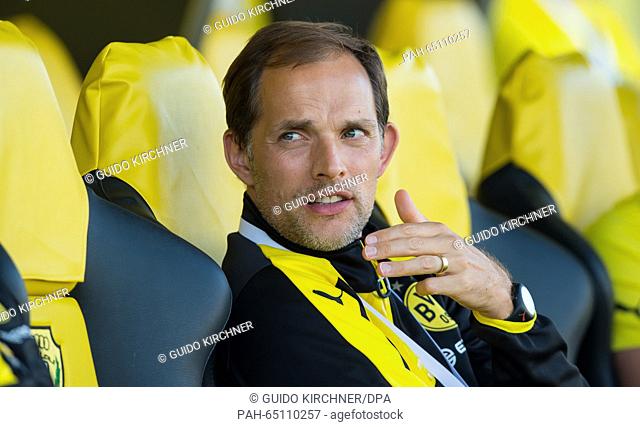 Dortmund's coach Thomas Tuchel before the test match between Jeonbuk Hyundai Motors FC vs. Borussia Dortmund in the Zabeel Stadium in Dubai, UAE