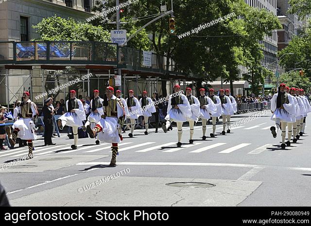 Fifth Avenue, New York, USA, June 05, 2022 - Thousands of People Marched on the Greek Independence Day Parade today in New York City