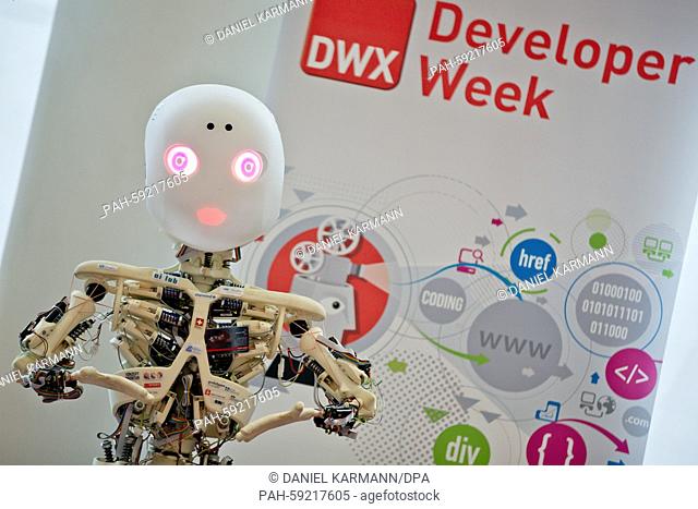 A humanoid robot named 'Roboy' is presented during the 'DWX - Developer Week' conference in Nuremberg, Germany, 15 June 2015