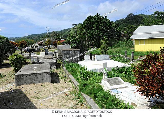 Above ground burial cemetery near Caribbean Cruise ship in Isla Roatan Honduras Central America