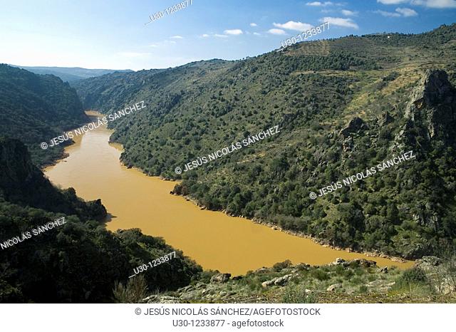 Duero river, between Portugal, to the right of this photo, and Spain, to the left  Arribes del Duero Natural Park  Pereña