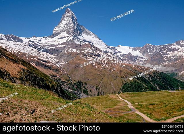 The Mighty and Beautiful Matterhorn Peak, View from Zermatt - The Famous and Iconic Swiss Mountain in the Alps, Zermatt, Valais, Switzerland