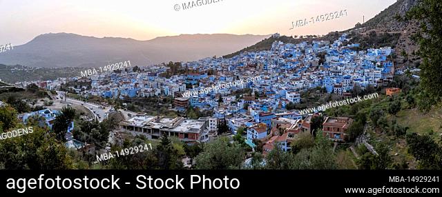 Panoramic view of famous blue colored city Chefchaouen, Morocco