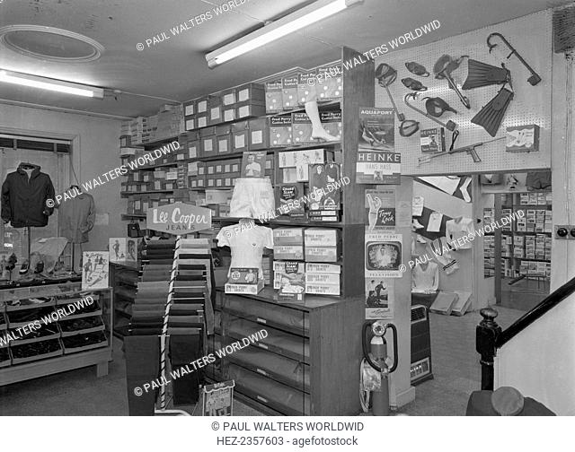 Sports shop interior, Sheffield, South Yorkshire, 1961. The interior of Sugg Sports in central Sheffield. The photograph shows one of the rooms where some of...