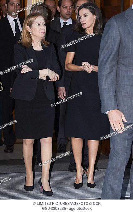 King Felipe VI of Spain, Queen Letizia of Spain attends Alfredo Perez Rubalcaba Funeral Chapel In Madrid at Congreso de los Diputados on May 10, 2019 in Madrid