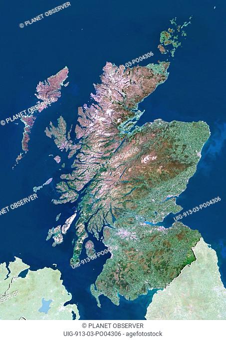 Satellite view of Scotland, United Kingdom. This image was compiled from data acquired by LANDSAT 5 & 7 satellites
