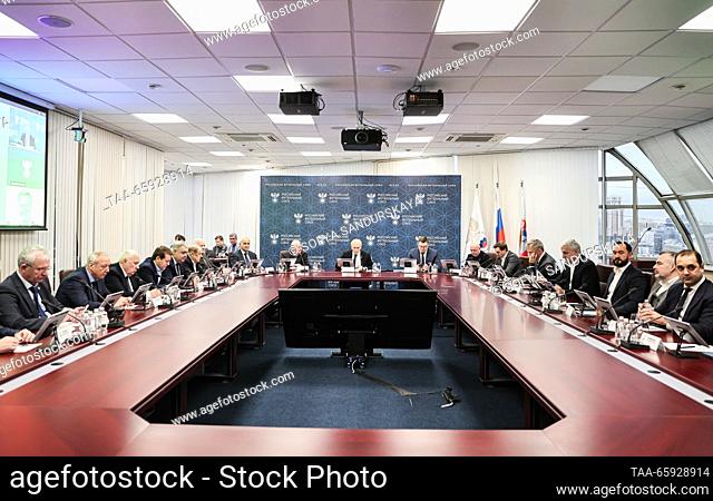 RUSSIA, MOSCOW - DECEMBER 20, 2023: Nikita Simonyan, vice president of the Russian Football Union, Alexander Dyukov, chairman of the Management Board