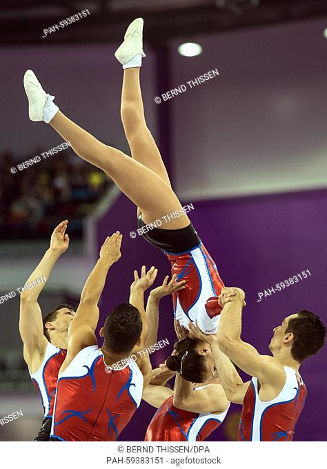 The Team of France competes in the Gymnastics Aerobic - Groups at the Baku 2015 European Games in National Gymnastics Arena in Baku, Azerbaijan, 21 June 2015