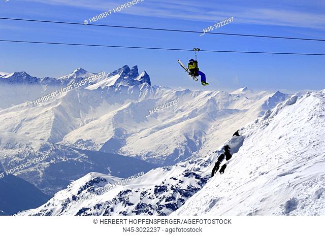 Glacier Du Bouchet, La Tyrolienne 3230m to 3002m, World's highest Zip-Line, Zip Wire Location, €50 per Person, Mountain Range, Haute Savoie, Trois Vallees