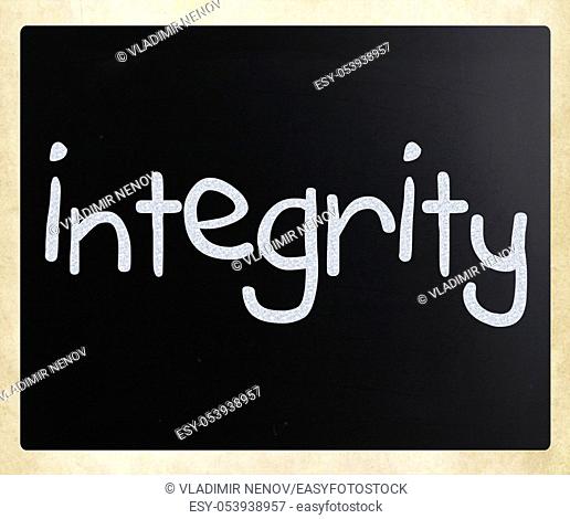 """""Integrity"" handwritten with white chalk on a blackboard