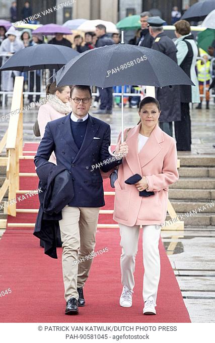 Crown Princess Victoria and Prince Daniel of Sweden attends the 80th birthday lunch of King Harald and Queen Sonja of Norway at the Royal yacht Norge in Oslo