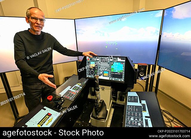 Press tour at VR Group on the occasion of its 25th anniversary in Brno, Czech Republic, October 17, 2023. Pictured is Technical Director Ivo Gamba demonstrating...