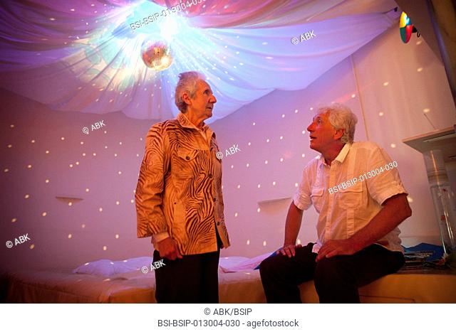 Reportage in a snoezelen room in Liège. Mony, 85, who has Alzheimer's disease, moves around in this multi-sensory environment