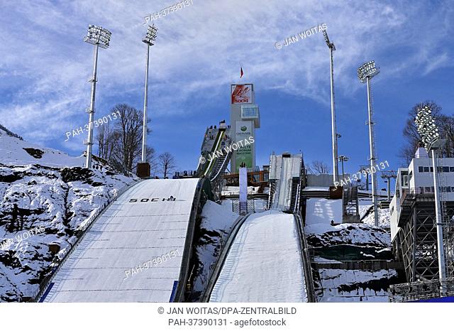 A view of the ski jump in the skiing resort of RusSki Gorki in Krasnaja Polyana, near Sochi, Russia, 3 February 2013. The 2014 Winter Olympics are going to take...