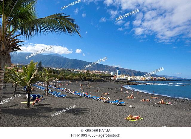 Tenerife, Teneriffa, Canaries, Canary islands, isles, Spain, Spanish, Europe, Puerto de la Cruz, Playa Jardin, palm beach, palm beaches, sand beach