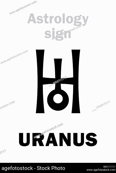 Astrology Alphabet: URANUS, higher global planet. Hieroglyphics character sign (modern symbol)