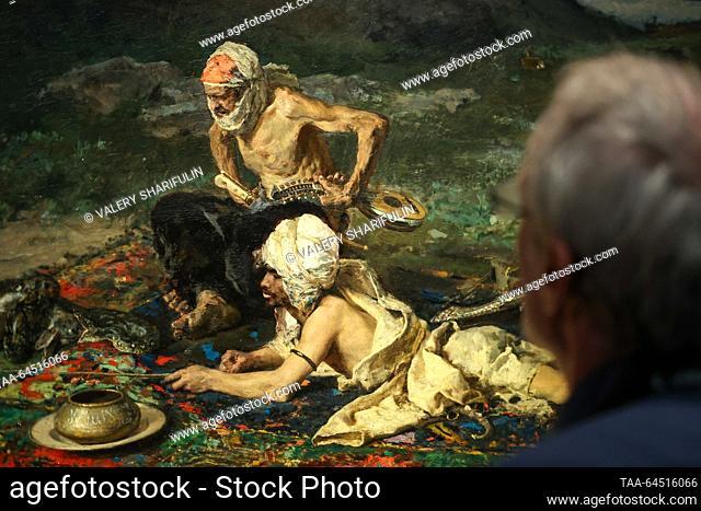 RUSSIA, MOSCOW - NOVEMBER 7, 2023: Snake Charmers (1870) by Spanish artist Mariano Fortuny is on display during a press preview of an exhibition titled...