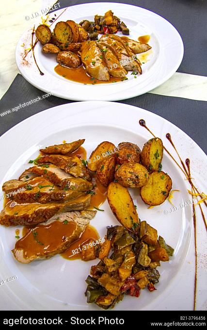 France, Nouvelle Aquitaine, Lot et Garonne,   Food: Filet Mignon ( Pork Sirloin) at Restaurant La Tête dÂ'Aïl, at Cancon