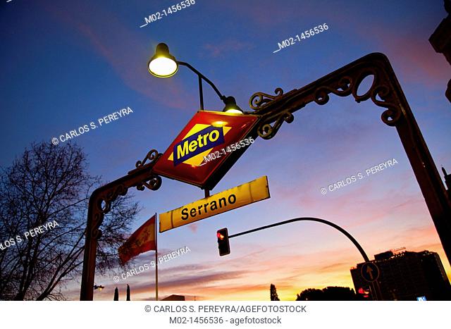 Serrano metro station in the zone of La Milla de Oro, the finnest zone to shop in Madrid, Spain
