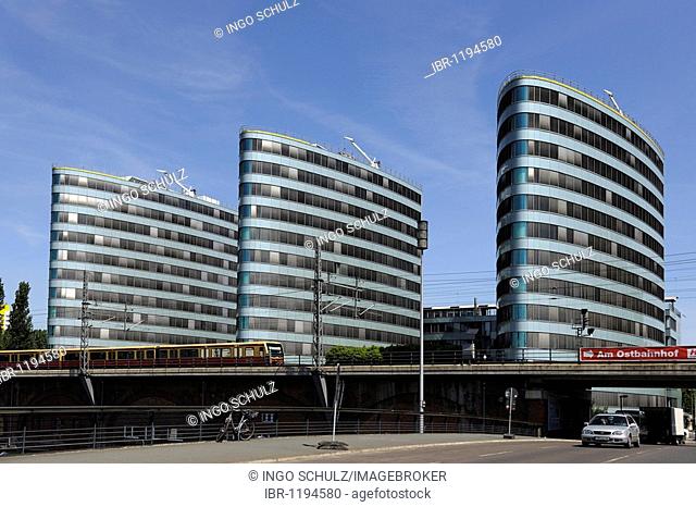 Triassic City Towers, passing S-Bahn, Berlin, Germany, Europe