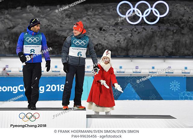 von links:.Martin FOURCADE, FRA, .1. Platz, Goldmedaillengewinner, Gold, Goldmedaille, Olympiasieger, .Benedikt DOLL, GER, 3