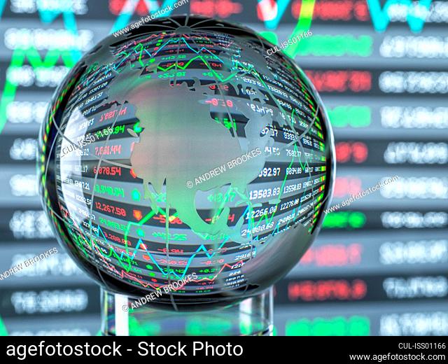Stock market graph on globe with USA shape