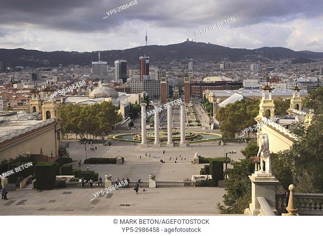 Barcelona cityscape towards Placa d'Espanya. Spain