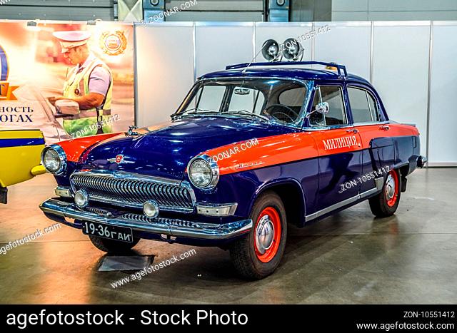 MOSCOW - AUG 2016: GAZ-21 militia police presented at MIAS Moscow International Automobile Salon on August 20, 2016 in Moscow, Russia