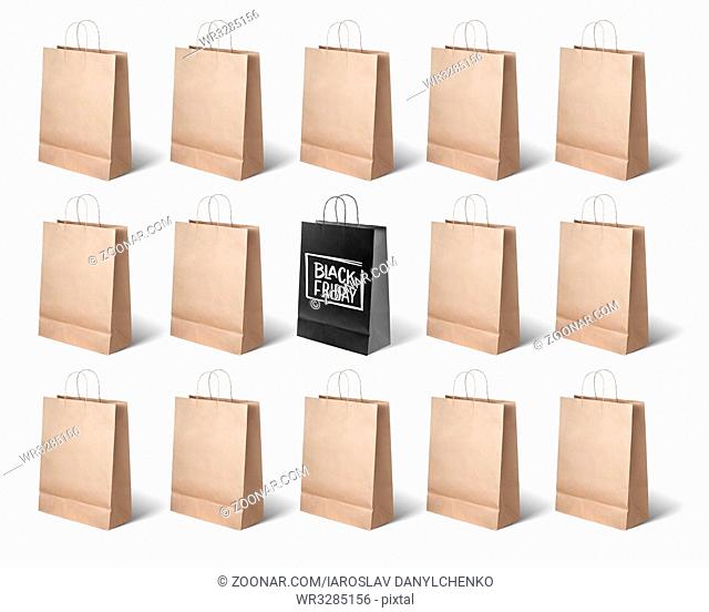 black Friday. Pattern paper bags on a white background