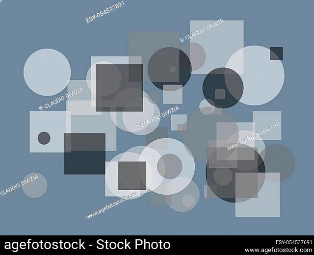 Abstract minimalist grey illustration with circles squares and slate gray background