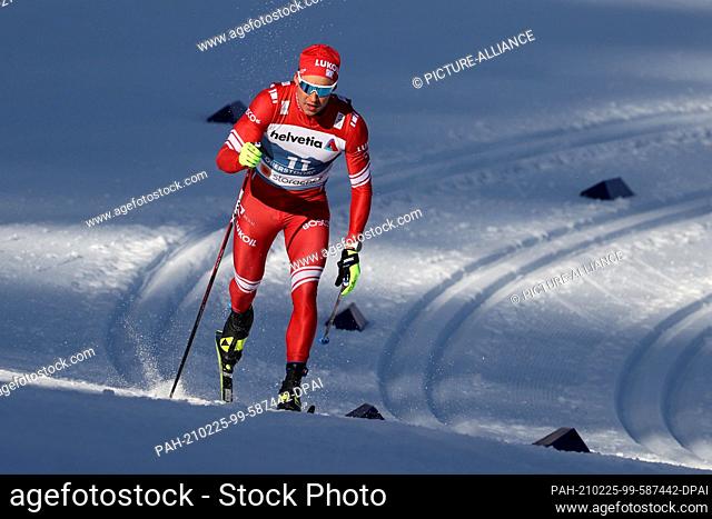 25 February 2021, Bavaria, Oberstdorf: Nordic skiing: World Cup, cross-country, sprint classic, men. Alexander Terentev from Russia in action in qualification