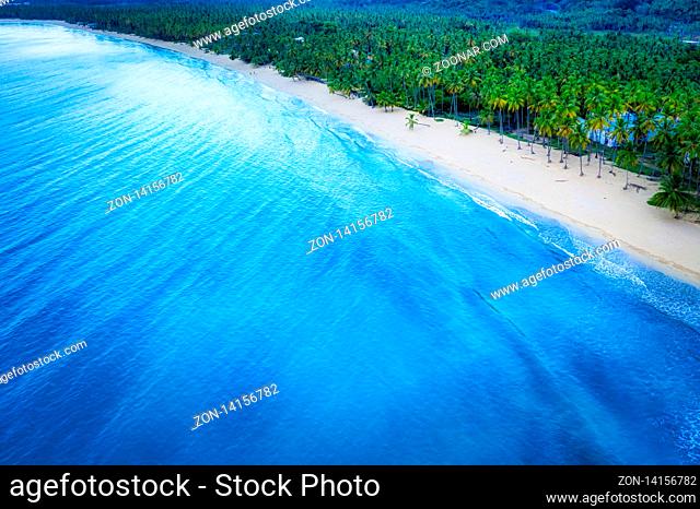 Drone shot of tropical beach.Samana peninsula, Coson beach, Dominican Republic
