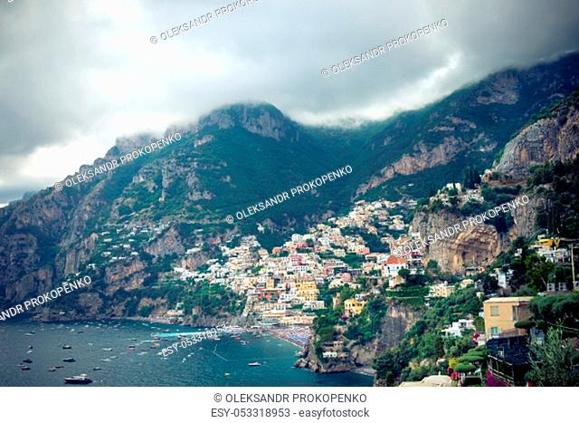 View of Positano village along Amalfi Coast in Italy