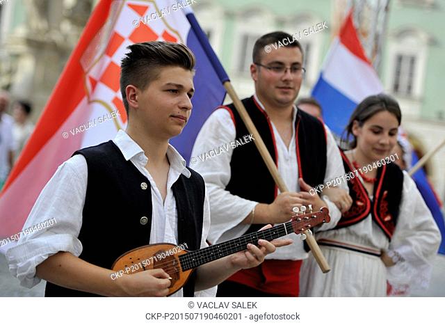 Croat pilgrims on horse-drawn carts and wearing folk costumes reached Mikulov, Czech Republic, July 19, 2015 within the festival of the nations of Podyji
