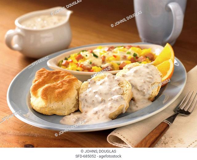Biscuits and Gravy with Scrambled Egg Bake