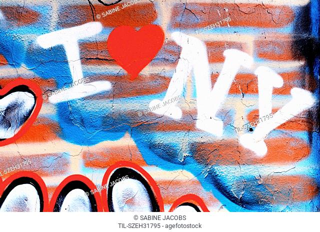 I love New York Graffiti on a Red Brick Wall, Manhattan, New York City