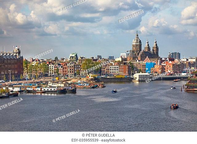 View of Amsterdam center waterfront at Oosterdock
